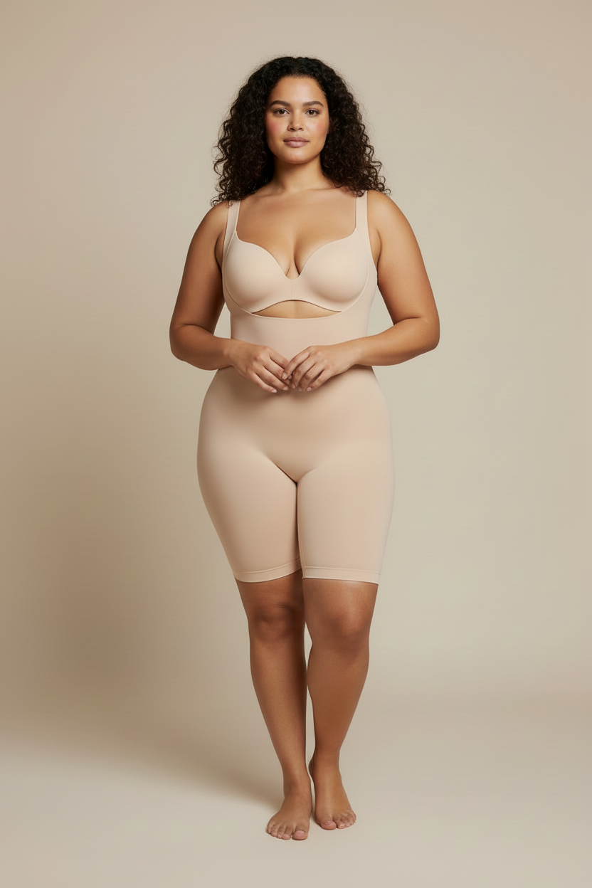 Beige shapewear händer framför