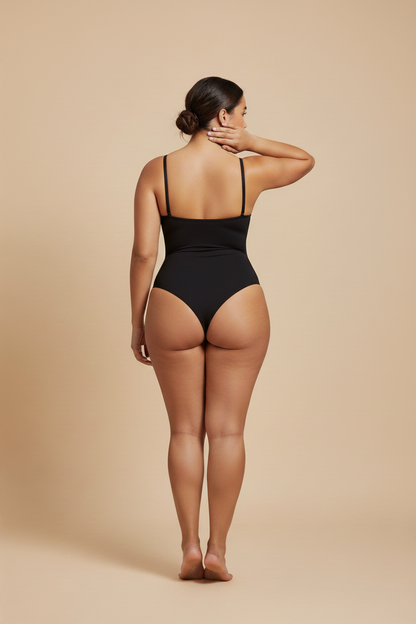 Svart bodysuit med smala raka axelband